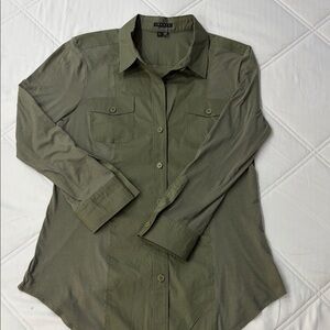 Theory olive green button down shirt